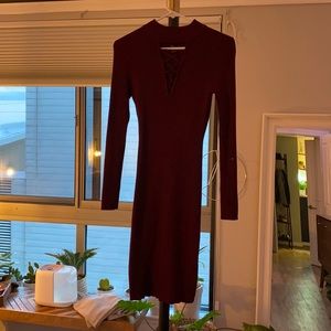 Maroon Sweater dress with crisscross detail